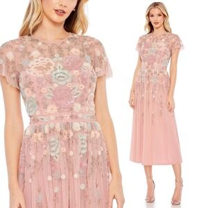 Mac‎ Duggal NEW Pink Embellished Illusion High Neck Midi Dress $598 - Size 8